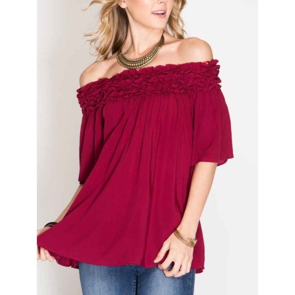Trending off he shoulder top with ruffle detail